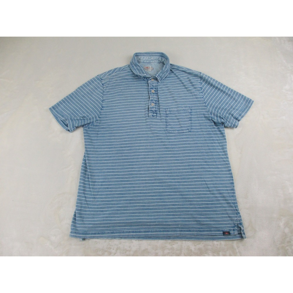 Faherty Polo Shirt Mens Extra Large‎ Blue Striped Organic Cotton Casual*